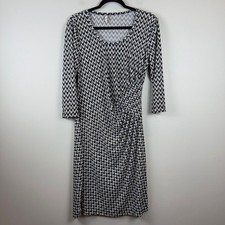 Calvin Klein Dress Womens 4 Black White Chevron Print Ruched Stretch Career Work