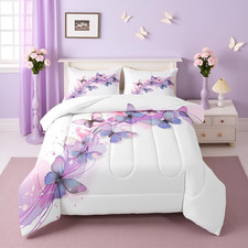 Watercolor Butterfly Comforter Set for Kids  Teens - 3 Piece Bedding Set