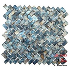 Mother of Pearl Shell Mosaic Pearl Tile Dark Blue 10 Sheet Herringbone
