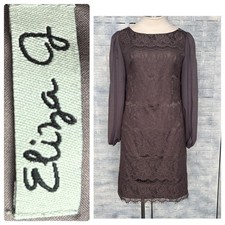 Eliza J. Sz 6 Gray Lace Sheer Sleeve Cocktail Party Dress