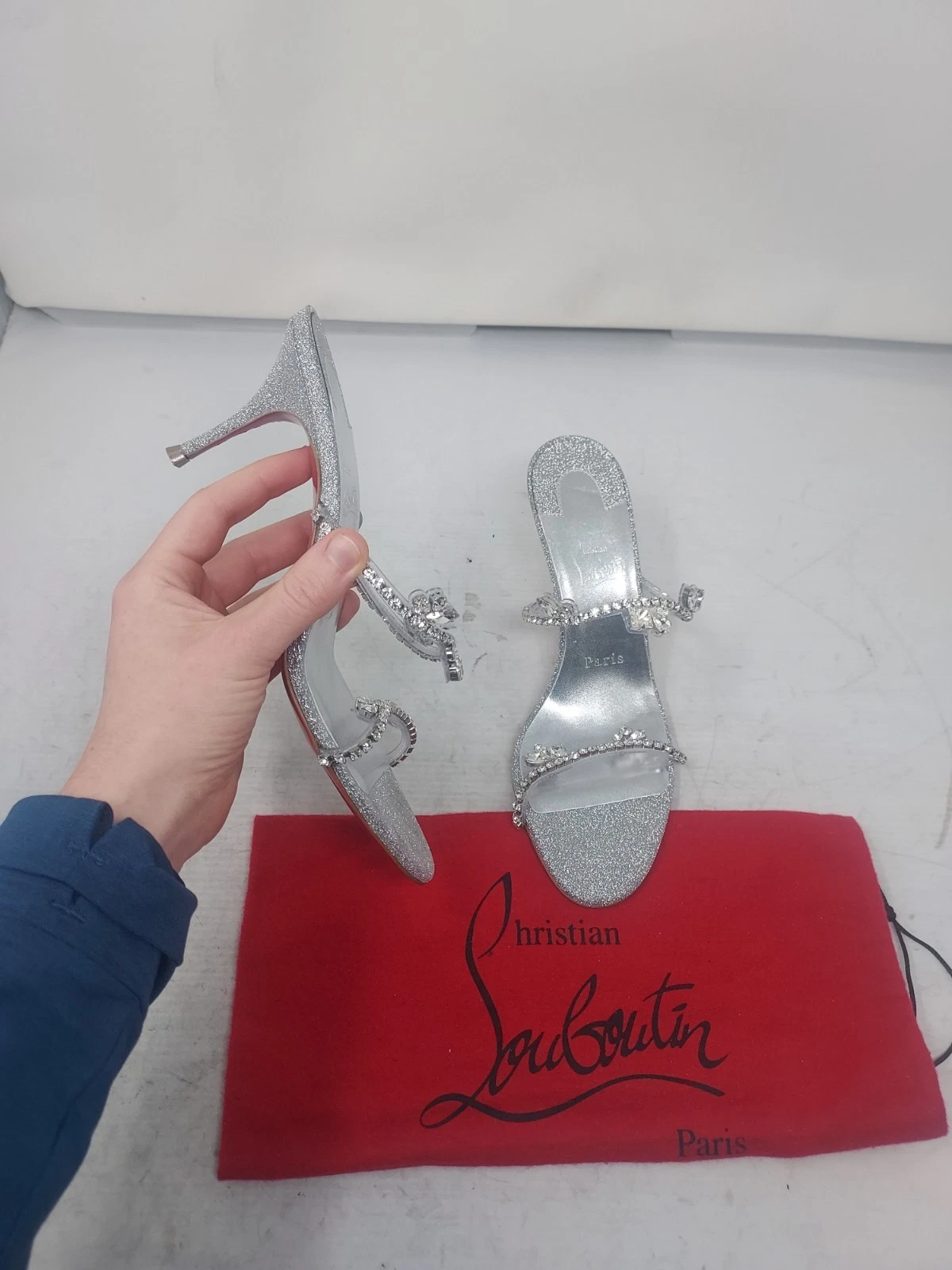 Christian Louboutin — Christian Louboutin EU 37.5 US 7.5 NEW Silver Just Queen Crystal Wedding Sandal