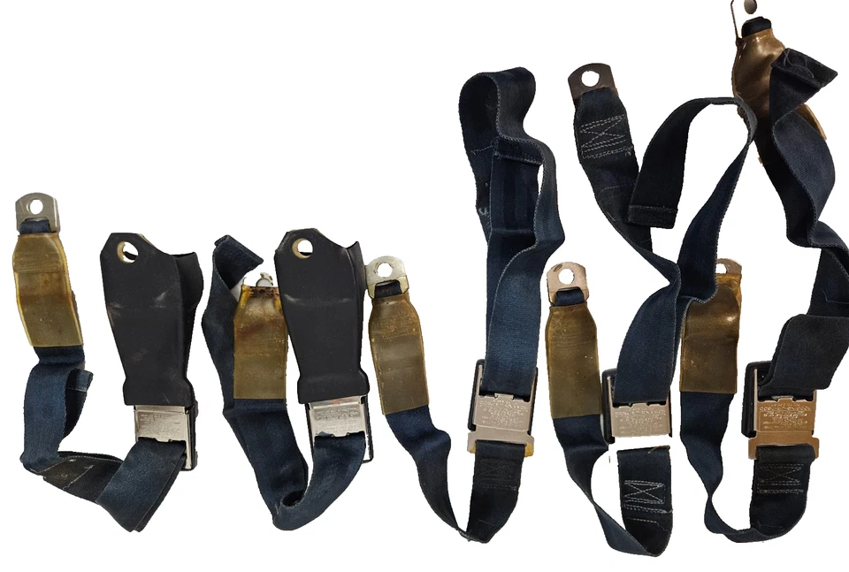 Juego de cinturones de seguridad Mustang Cougar OEM Ford 1968 1969 5 piezas azul estándar con retractores Foto 4 de 4