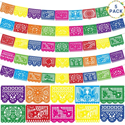 Fiesta Party Decorations - 90 FT Cinco De Mayo Banner, Colorful Papel Picado