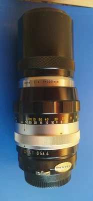 Objectif NIKKOR - Q auto noir 1:4 f 200 mm monté sur Nikon F - Photo 1/2