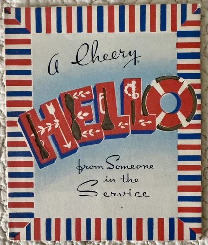 Unused WW2 WWII Patriotic Military Soldier Cheery Hello Vtg Greeting Card 1940s
