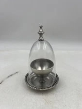 Mini Silverplate Pedestal Dish Glass Cloche Dome Salt Cellar Butter Keeper