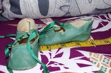 Antique Green Oilcloth Doll Shoes for German / French Bisque doll Med - Large