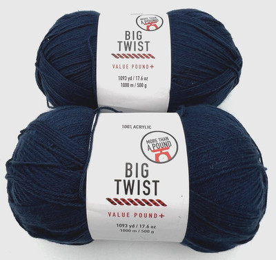 (2) SKEINS BIG TWIST VALUE POUND+ YARN 100% ACRYLIC NAVY BLUE LOT 44/2005