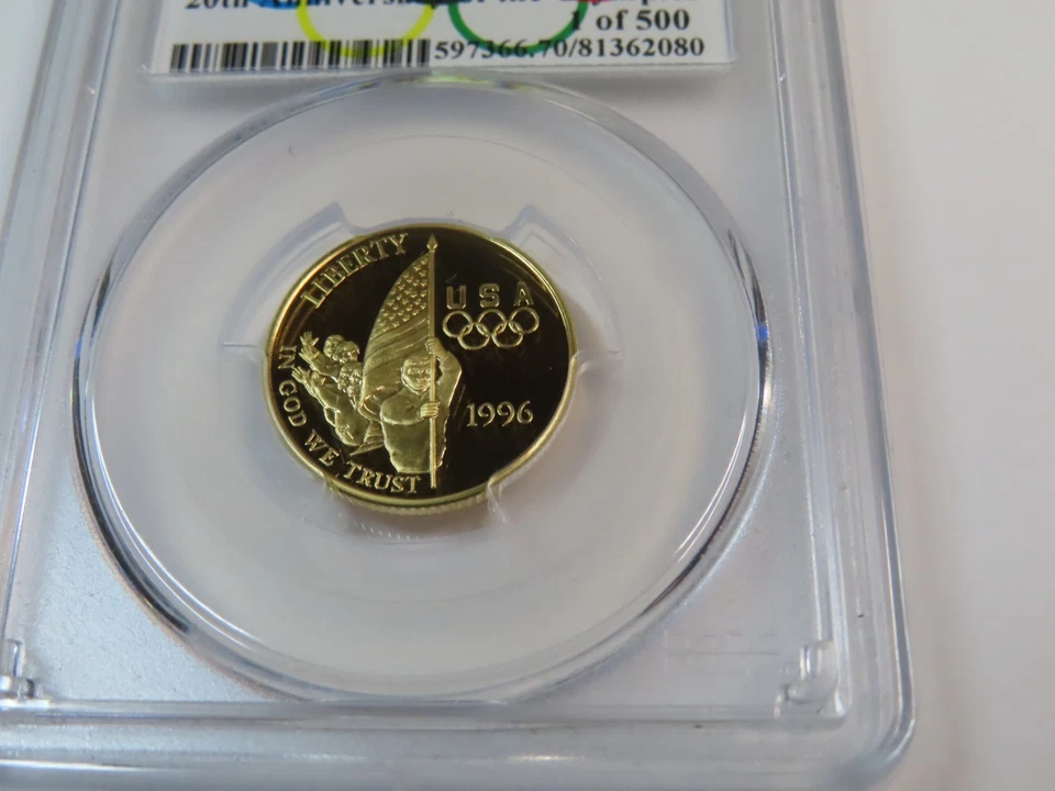 1996 W PCGS PR70DCAM UNITED STATES MINT FLAG BEARER $5 GOLD COIN OLYMPICS LABEL - Image 3 of 4