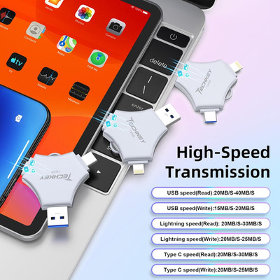 Mfi USB 3.0 Flash Drive 128GB 3-In-1 External Memory Photo Keeper for Iphone/Pc