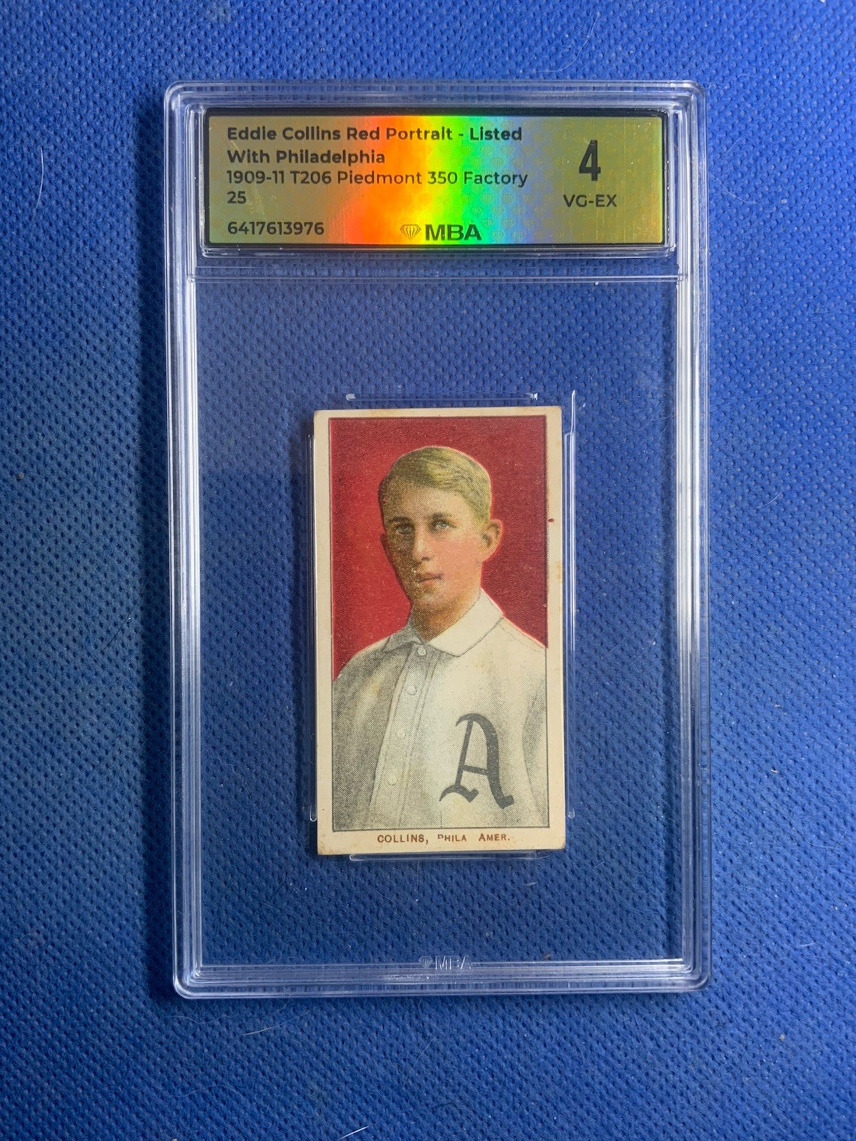 1909-11 T206 Piedmont 350 Eddie Collins Red Portrait Listed W/ Phila MBA 4 VG-EX