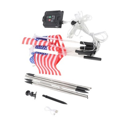 Solar US Flag Lights Red White Blue 8 Modes Independence Day Decor SET
