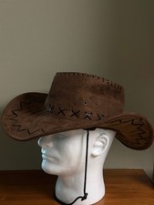 Tan Brown Cowboy Western Stitched Strap Faux Suede Riding Hat One Size
