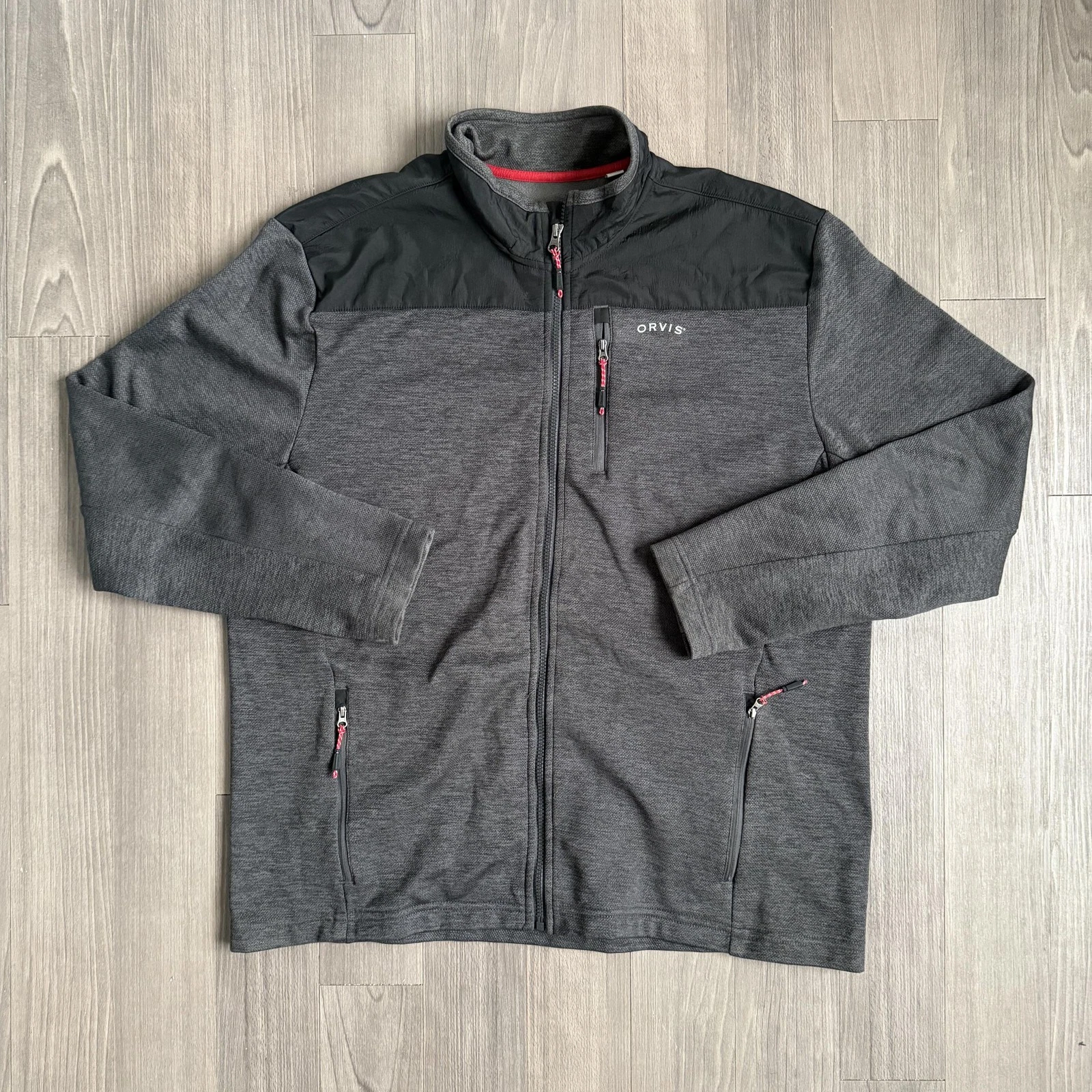 Orvis Jacket Mens XL Gray Fleece Lined Full Zip Classic Collection Windbreaker