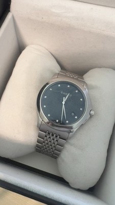 GUCCI Men's G-Timeless Silver Black Diamond Watch