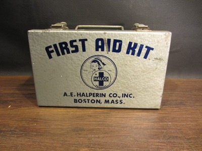 Vintage Halco First Aid Kit A. E. Halperin Co. Boston, MA with contents
