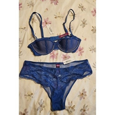 Adore Me's Selma Dark Blue Contour Balconette and Cheeky Panty Set