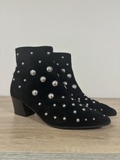 Office Studded Black Suede Ankle Boots – Size UK 6 / EU 39