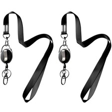 2 Lanyards  2 Retractable Badge Reel with Clip and Key Ring for ID Card Hold...