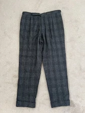🔥 Drake’s London Wool Single Pleat Trouser Pants Gray Glen Check 54