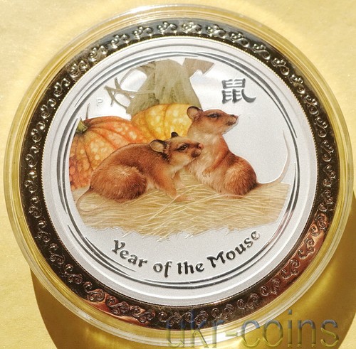 2008 Australia Lunar $8 Year of the Mouse 5 Oz Silver Color Coin Rat Golden Ring - Picture 8 of 12