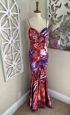VINTAGE Y2K BLONDIE NITES size 7 VIBRANT ANIMAL PRINT MERMAID FORMAL PROM DRESS