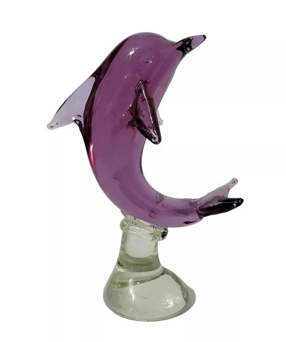 Vintsge Murano Glass Dolphin On Wave Figurine Italian Art Glass Lilac - Picture 5 of 11