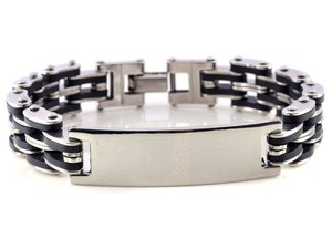 HOT-ID-Men-Silver-Cross-Stainless-Steel-Black-Rubber-Bracelet-Bangle-Wristband