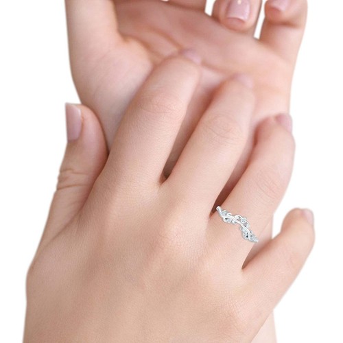 Rundband-Verlobungsring geschwungene Kontur Blätter CZ 925 Sterlingsilber 6,6 mm - Bild 5 von 12