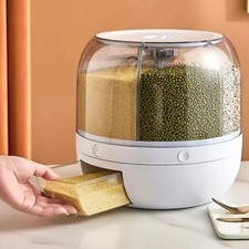 6 in 1 Grain Cereal Dispenser Container 4500g Rotating Rice Storage Box AU