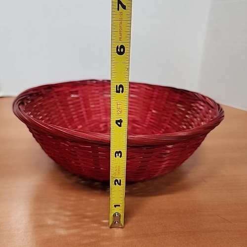 Vintage Hand Woven Bamboo Wicker Rolls/Bread Basket 10” RED LOT OF 3 - Picture 4 of 4