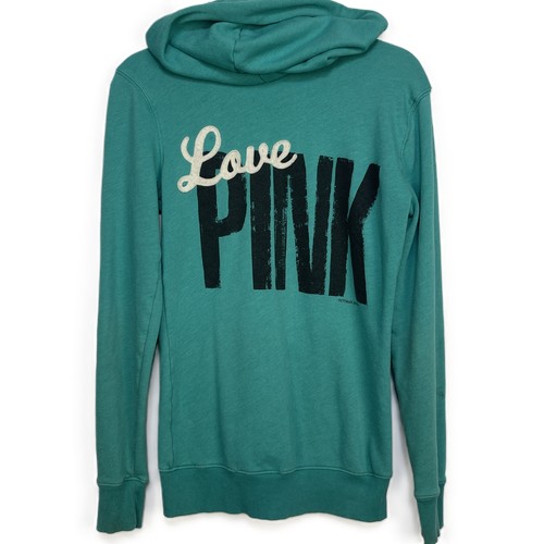PINK XS Teal Full Zip Hoodie Y2K Style Dog Logo Victoria Secret - Picture 6 of 11