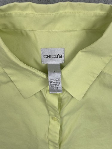Chico's Womens Yellow Green Front Pockets 3/4 Sleeves Button Up Shirts Sz 3/XL - Picture 4 of 7