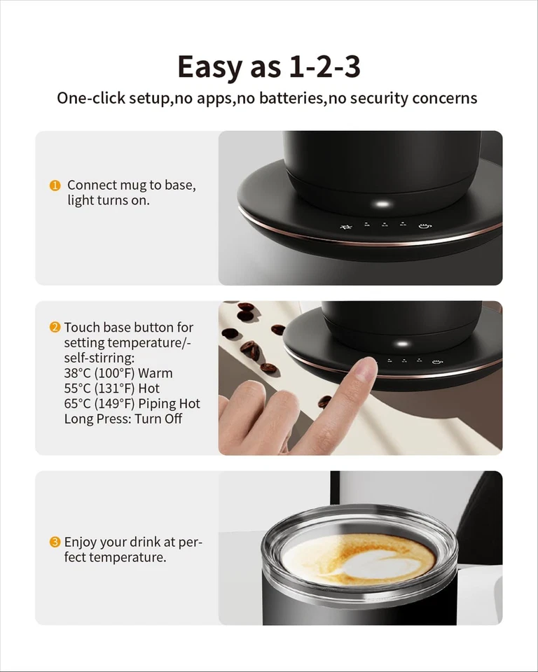 Taza de café autocalentable, taza calentada de 10 oz con calentador, control inteligente de temperatura... Foto 3 de 4