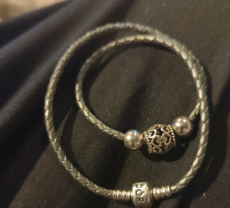 Pandora Genuino Gris Doble Pulsera + Dije Flor 791378cz 2 Nuevos Espaciadores .925 Foto 2 de 2