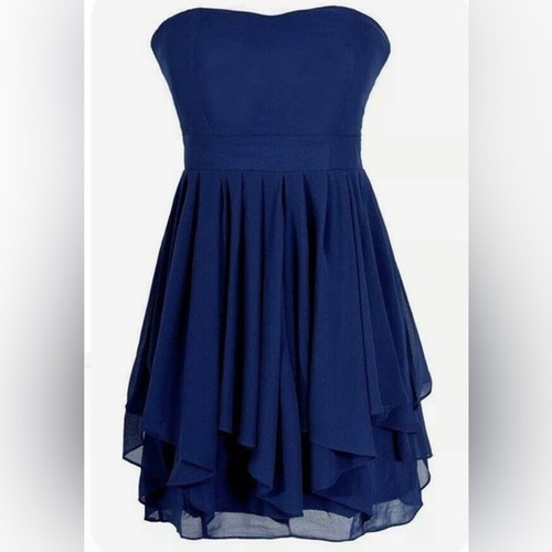 Ark & Co navy blue multi layered chiffon strapless mini dress size small