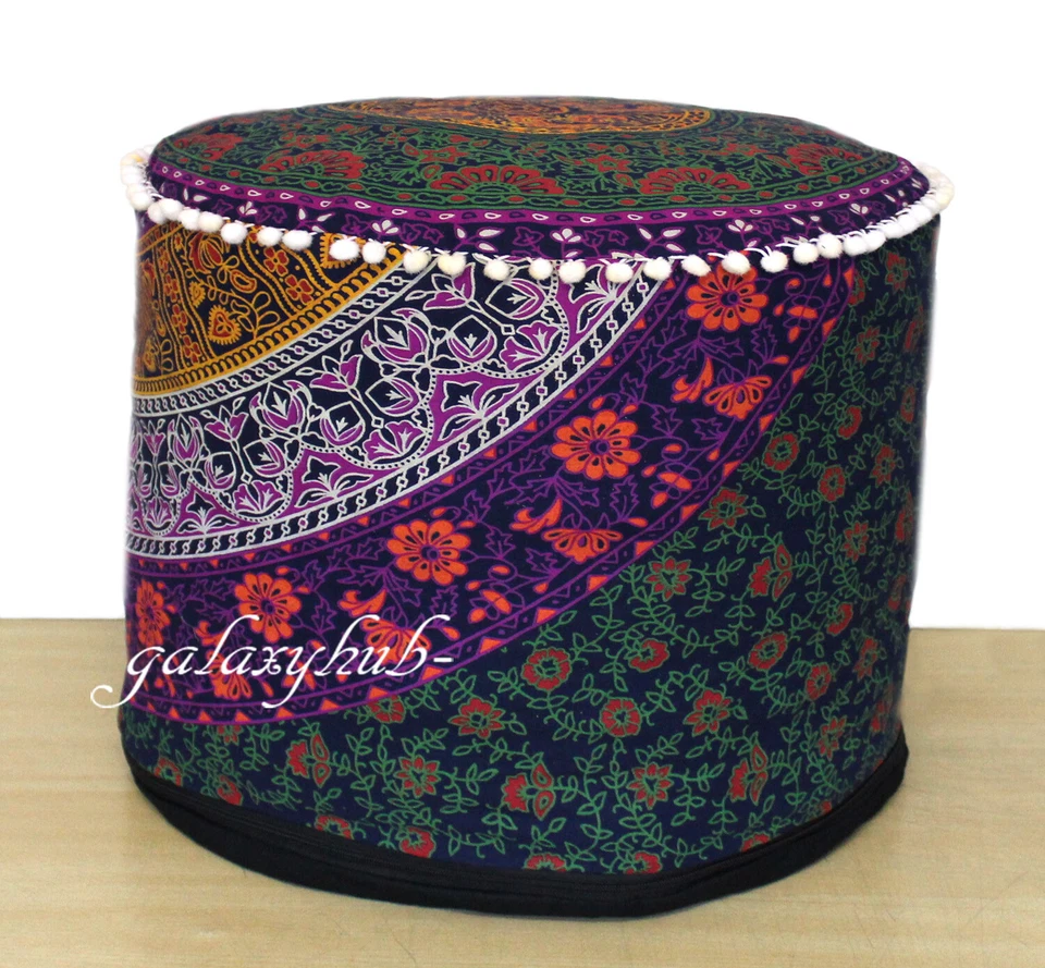 18X18" Round SIx Color Multi Mandala Pouf Cover Decorative Cotton Ottoman Covers - Image 2 of 2