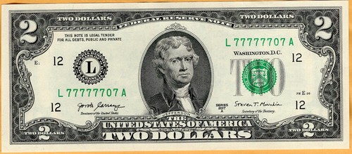 Fancy serial numbers on 10 2017A $2 bills: L77777701A - L77777710A - Picture 5 of 5