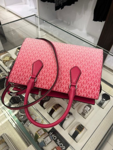 Michael Kors Pink MK Signature Sheila Medium Bag Satchel Purse Handbag Messenger - Picture 12 of 18