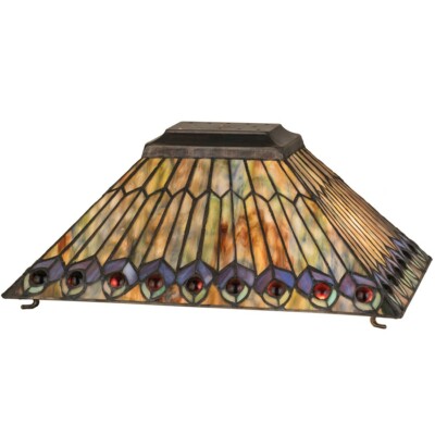Meyda Lighting 16''L Tiffany Jeweled Peacock Oblong Shade, Green/Blue Purple/Blue