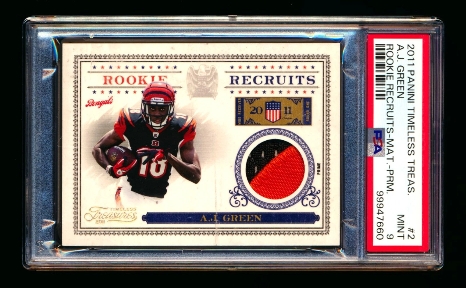 AJ Green Panini Timeless Treasures Rookie Recruits #2 Material