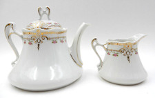 ANTIQUE PRUSSIA ROYAL RUDOLSTADT COVERED TEAPOT MATCHING CREAMER SET