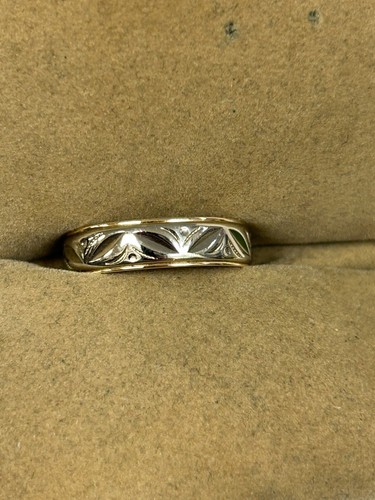 ANILLO CINTA CLÁSICO DISEÑO GRABADO ORO 14K DOS TONOS 4,8 mm TALLA 6,25 - Imagen 6 de 11