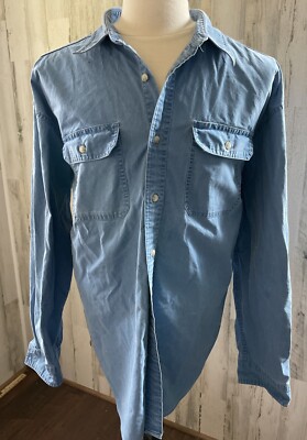 LL Bean Shirt Mens XXL Reg Blue Denim Traditional Fit Long Sleeve Pockets Fade