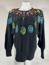 Cedars Pullover Sweater Women Medium Black Sequined Long Sleeve Casual