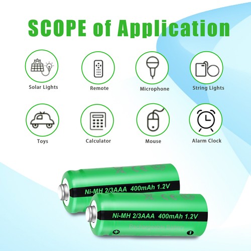 30PCS NiMH Rechargeable Batteries 2/3AAA Size 1.2V 400mAh for Solar Garden Light - Picture 8 of 8