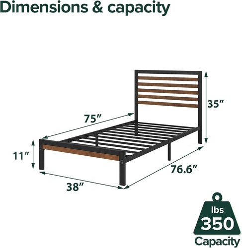 Kai Bamboo and Metal Platform Bed Frame with Headboard/No Box Spring Needed/E... - Picture 3 of 12