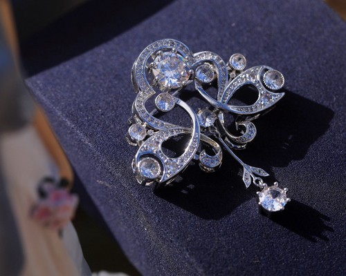 Broche Belle Eopque Dentelle Floral Serti de CZ Blanc Vintage Style SC22 - Imagen 2 de 10
