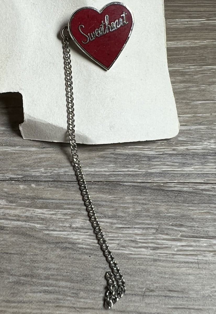 vintage sweetheart pin red heart on chain as is estate