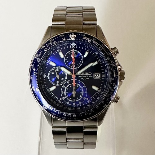 Seiko 7T92-0CF0 Flightmaster Pilot Chronograph Vintage Uhr Herren blaues Zifferblatt - Bild 3 von 10